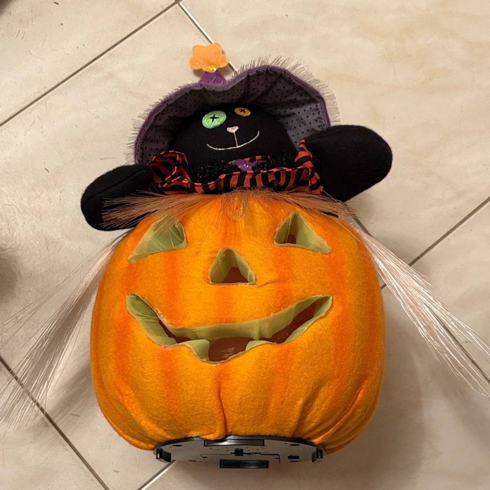 Halloween Pumpkin Costume with Black Cat Hat
